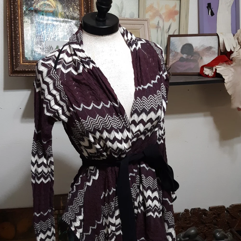 Chocolate Brown knit Cardigan Sweater Jacket  sz Med JENNIFER LOPEZ Cotton